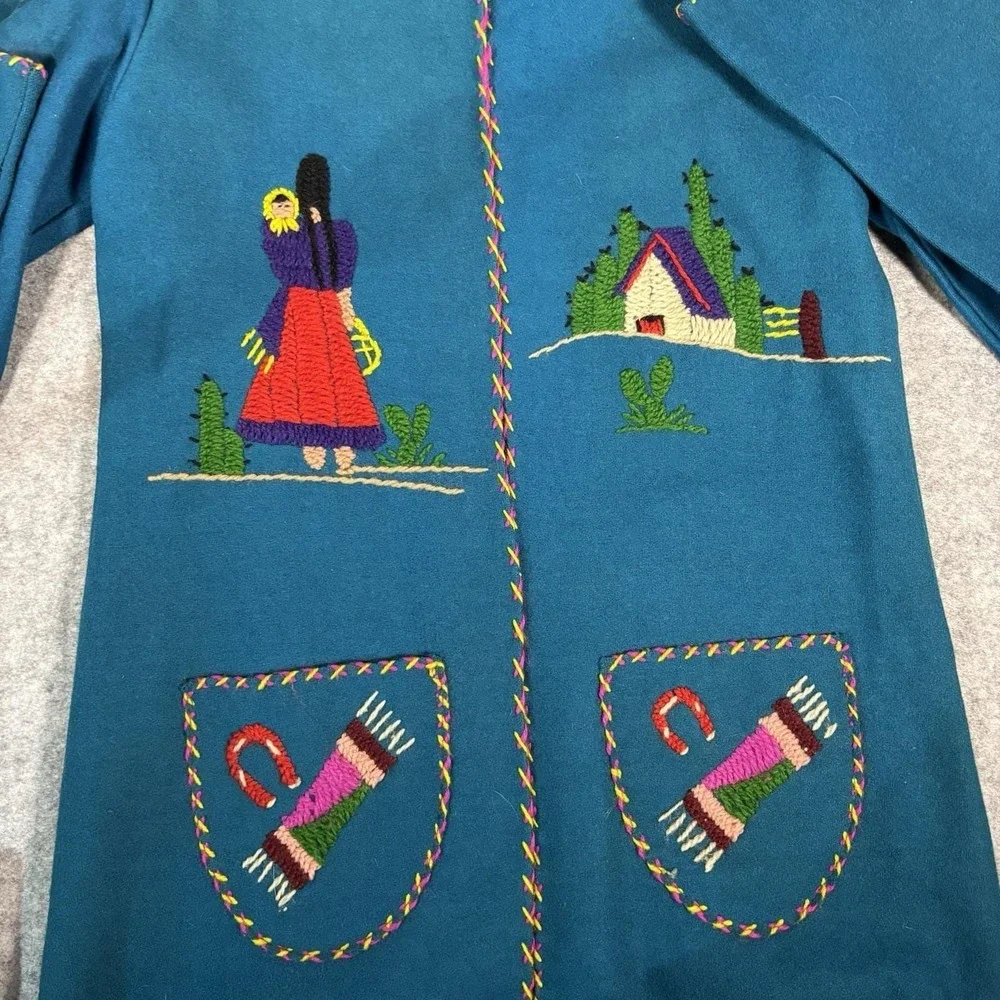 Vintage 1940s-1950s Lopez 100% Wool‎ Mexican Souvenir Jacket -Hand Embroidered